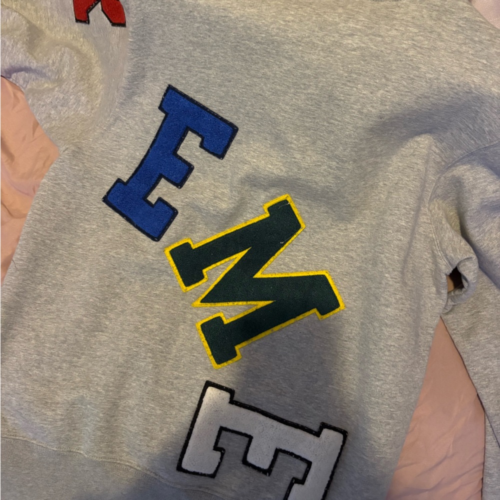 Supreme Gray Crewneck Sweater with Multicolor Lettering